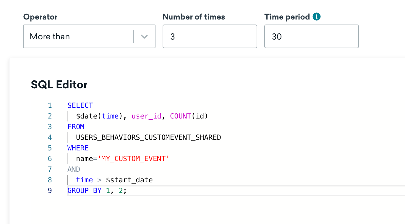 증분 SQL 세그먼트 확장 예제를 보여주는 SQL 편집기